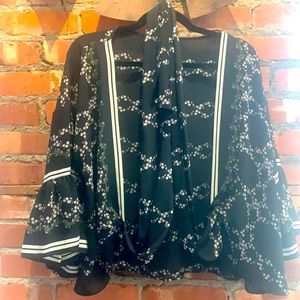 Max Studio printed bell sleeve wrap blouse - XS